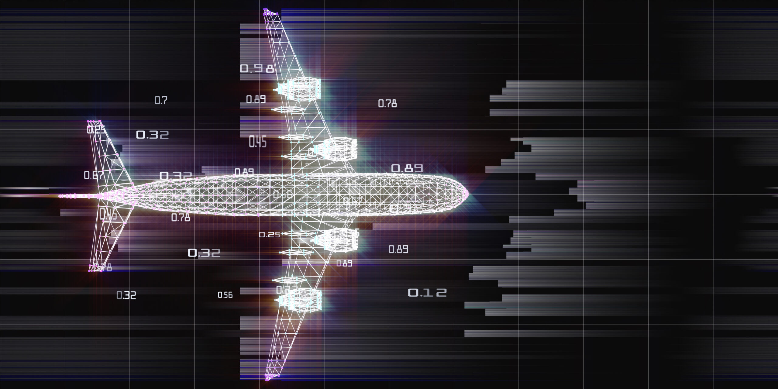 Abstract,Digital,3d,Grid,Airplane,With,Blurred,Lines,On,Black